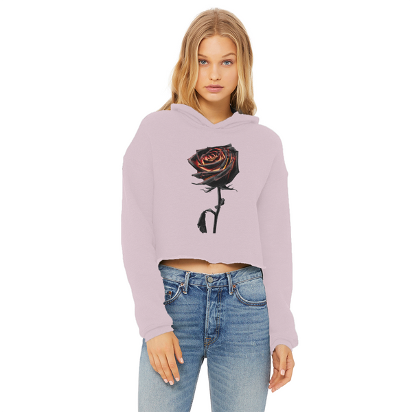 Burning Rose Ladies Cropped Raw Edge Hoodie