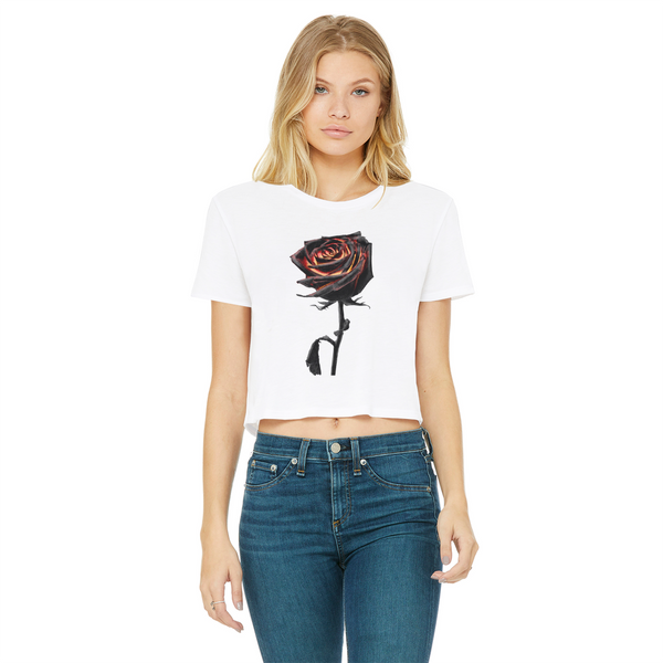 Burning Rose Classic Women's Cropped Raw Edge T-Shirt
