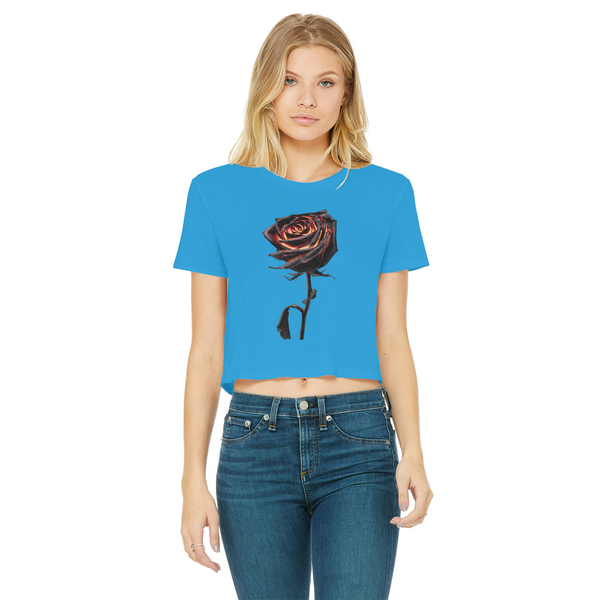 Burning Rose Classic Women's Cropped Raw Edge T-Shirt