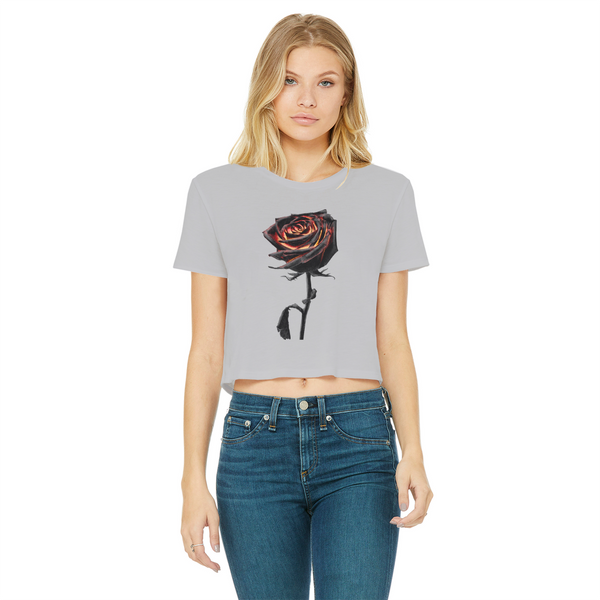 Burning Rose Classic Women's Cropped Raw Edge T-Shirt