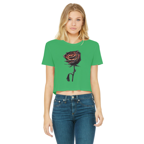 Burning Rose Classic Women's Cropped Raw Edge T-Shirt