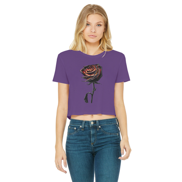Burning Rose Classic Women's Cropped Raw Edge T-Shirt