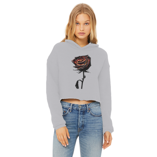 Burning Rose Ladies Cropped Raw Edge Hoodie