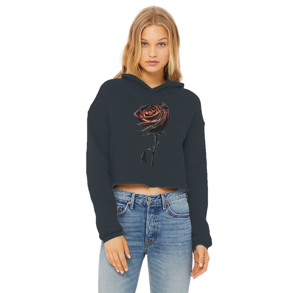 Burning Rose Ladies Cropped Raw Edge Hoodie