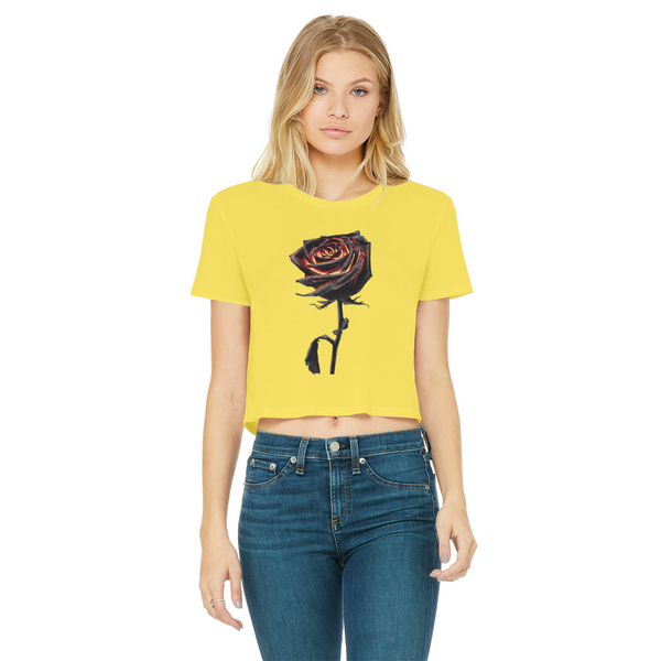 Burning Rose Classic Women's Cropped Raw Edge T-Shirt