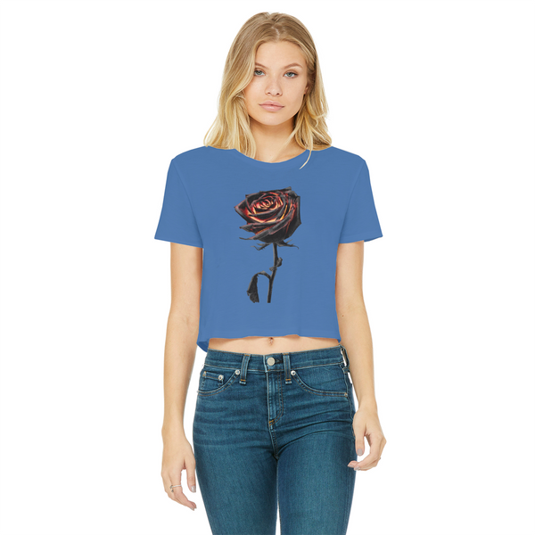 Burning Rose Classic Women's Cropped Raw Edge T-Shirt