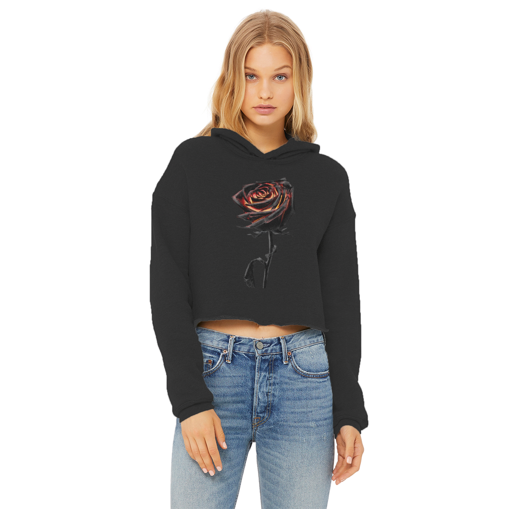 Burning Rose Ladies Cropped Raw Edge Hoodie