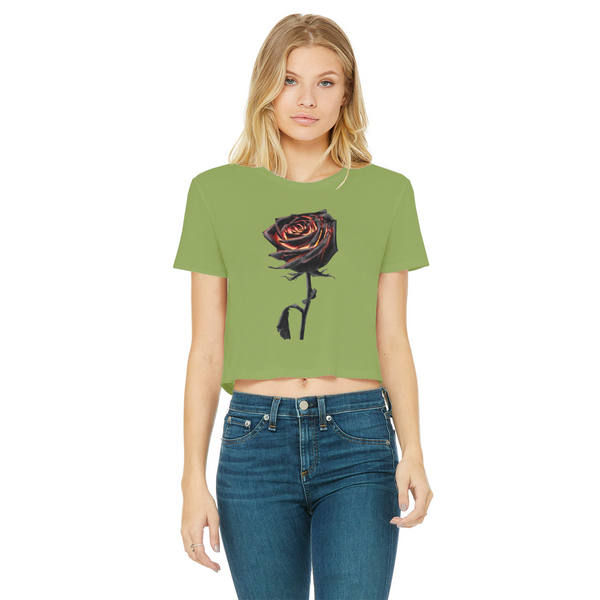 Burning Rose Classic Women's Cropped Raw Edge T-Shirt