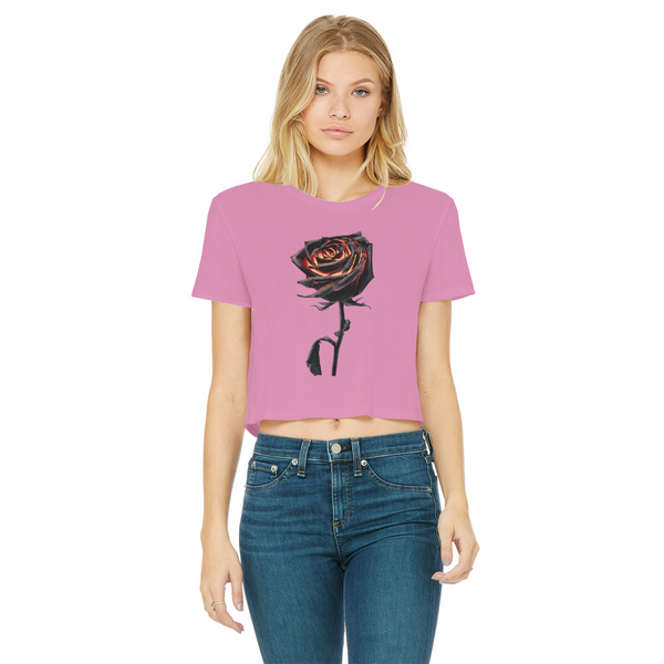 Burning Rose Classic Women's Cropped Raw Edge T-Shirt