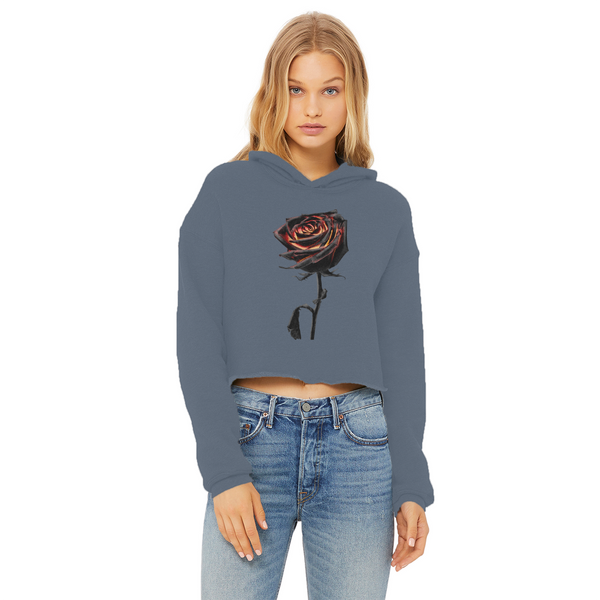 Burning Rose Ladies Cropped Raw Edge Hoodie