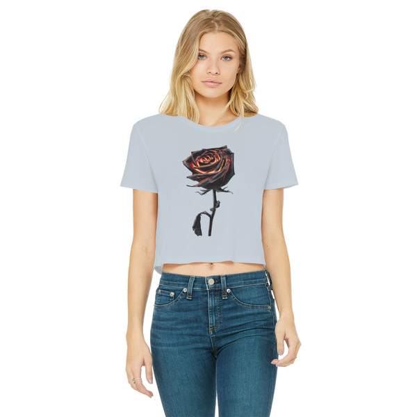 Burning Rose Classic Women's Cropped Raw Edge T-Shirt