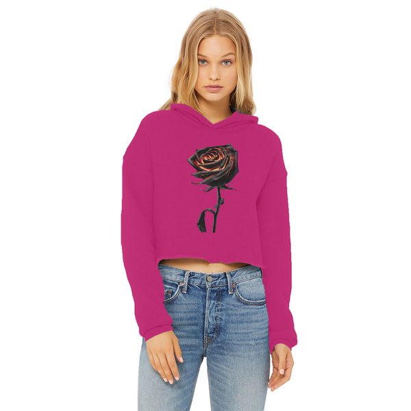 Burning Rose Ladies Cropped Raw Edge Hoodie