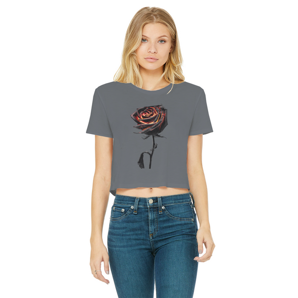 Burning Rose Classic Women's Cropped Raw Edge T-Shirt
