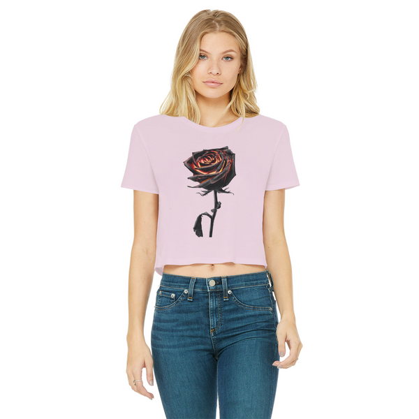 Burning Rose Classic Women's Cropped Raw Edge T-Shirt