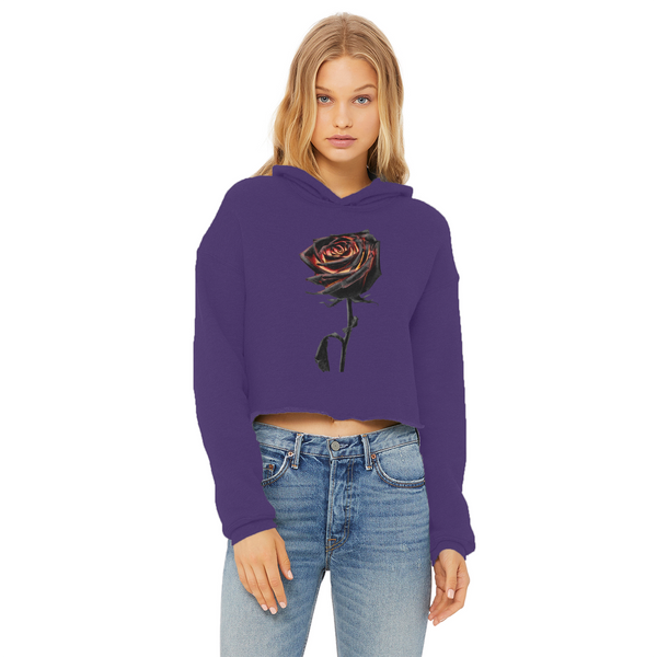 Burning Rose Ladies Cropped Raw Edge Hoodie