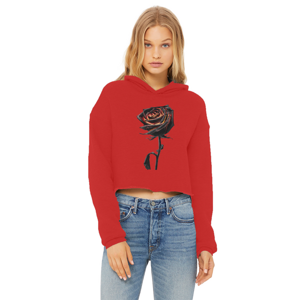 Burning Rose Ladies Cropped Raw Edge Hoodie