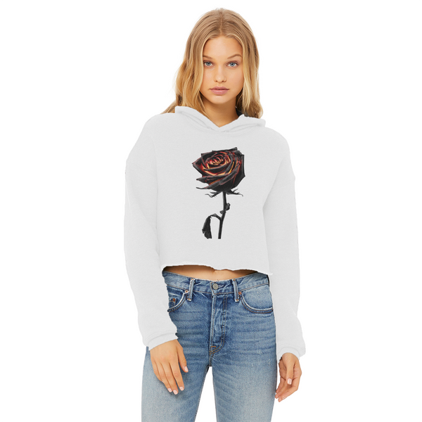 Burning Rose Ladies Cropped Raw Edge Hoodie