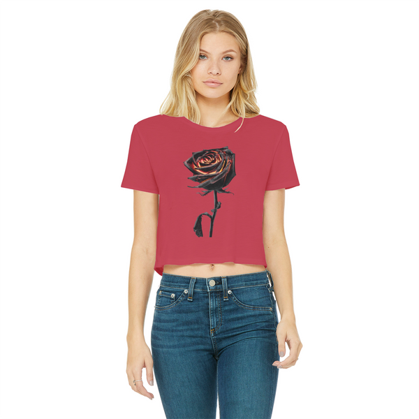 Burning Rose Classic Women's Cropped Raw Edge T-Shirt