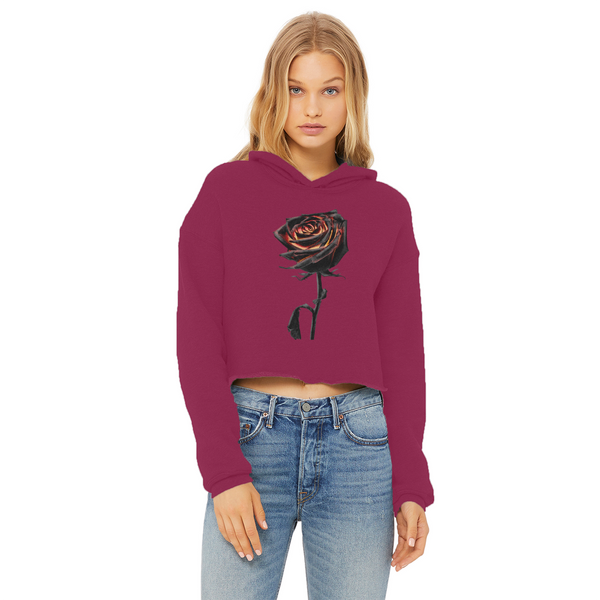 Burning Rose Ladies Cropped Raw Edge Hoodie