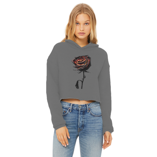 Burning Rose Ladies Cropped Raw Edge Hoodie